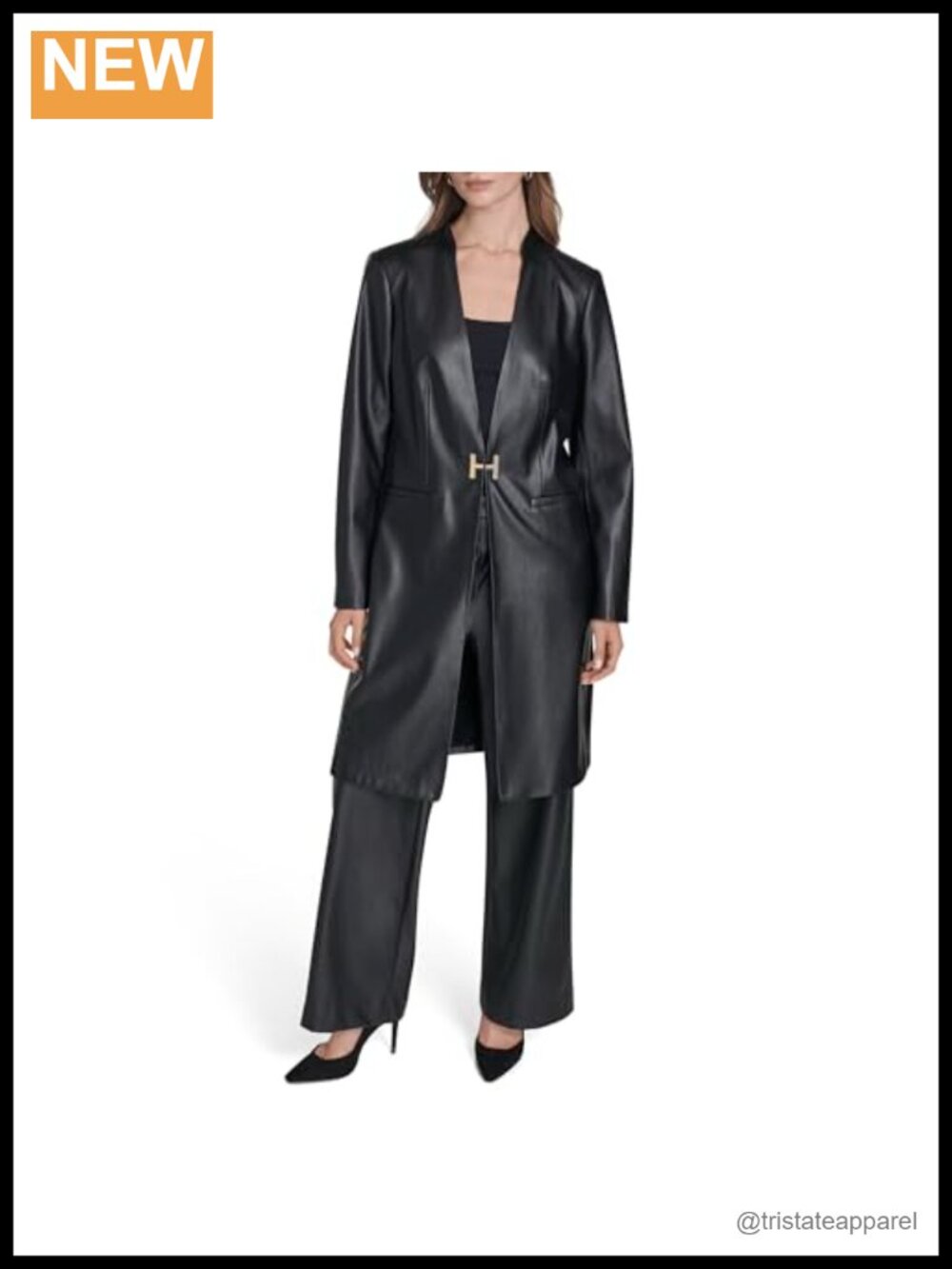 Long Vegan Leather Gold Hardware Jacket